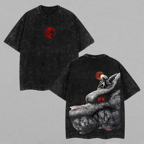 Madara Uchiha & Kurama Nine-Tails Naruto Shippuden Washed T-Shirt Retro Vintage Anime Graphic Tee Limited Edition Oversized Streetwear Shirt