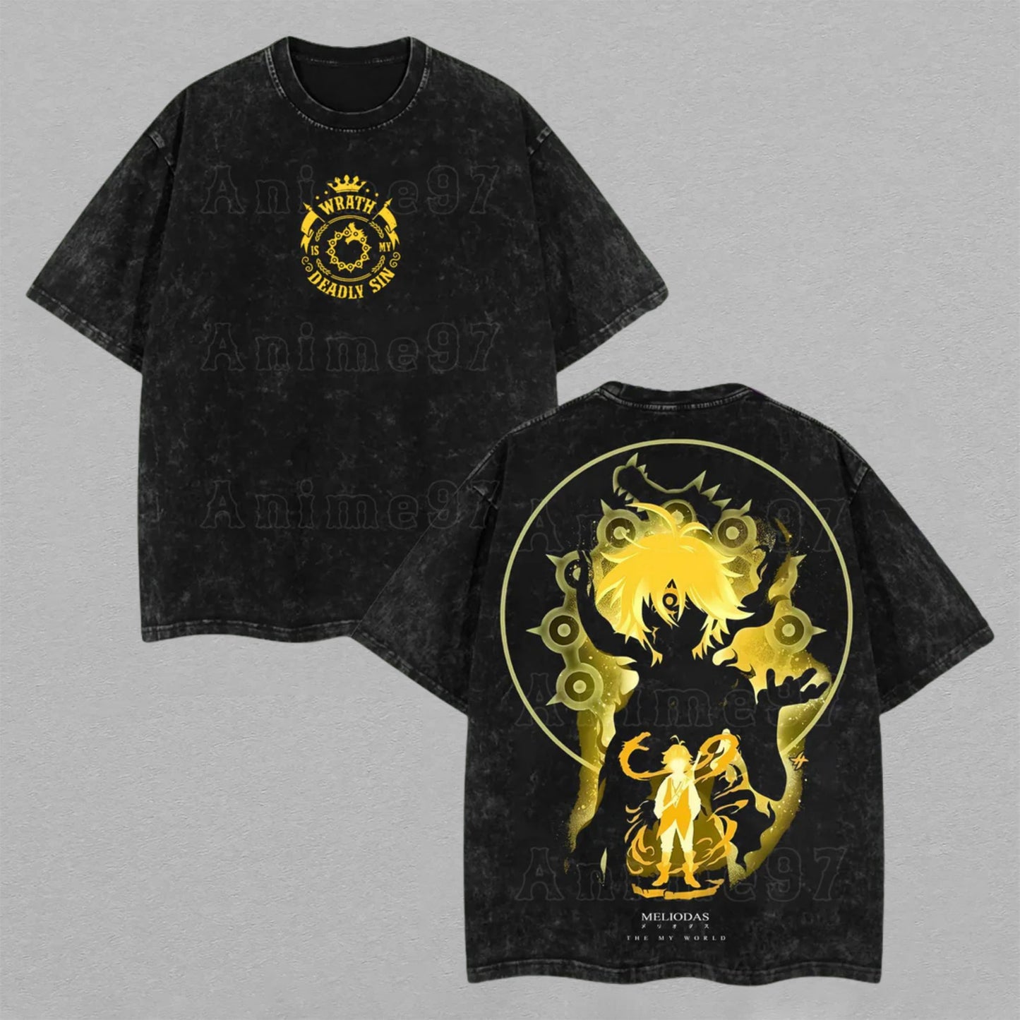 Meliodas Seven Deadly Sins Dragon Sin | Retro Vintage Washed T-Shirt | Limited Edition Oversized Streetwear