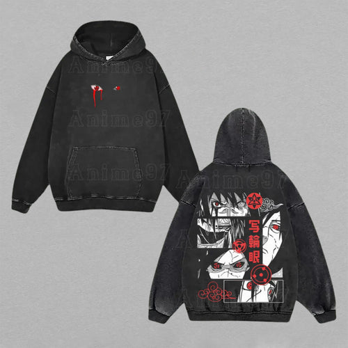 Uchiha Brothers Itachi & Sasuke Naruto | Double-Sided Retro Vintage Washed Hoodie | Limited Edition Streetwear