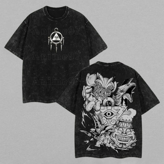 Yu-Gi-Oh! Millennium Puzzle & Iconic Cards | Retro Vintage Washed T-Shirt | Limited Edition Oversized Streetwear