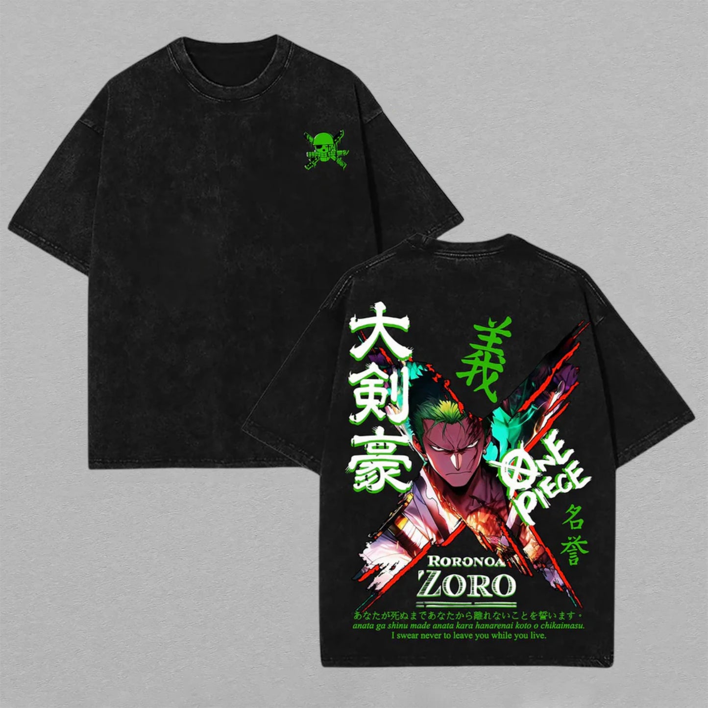 Roronoa Zoro One Piece Samurai Gear | Retro Vintage Washed T-Shirt | Limited Edition Oversized Streetwear