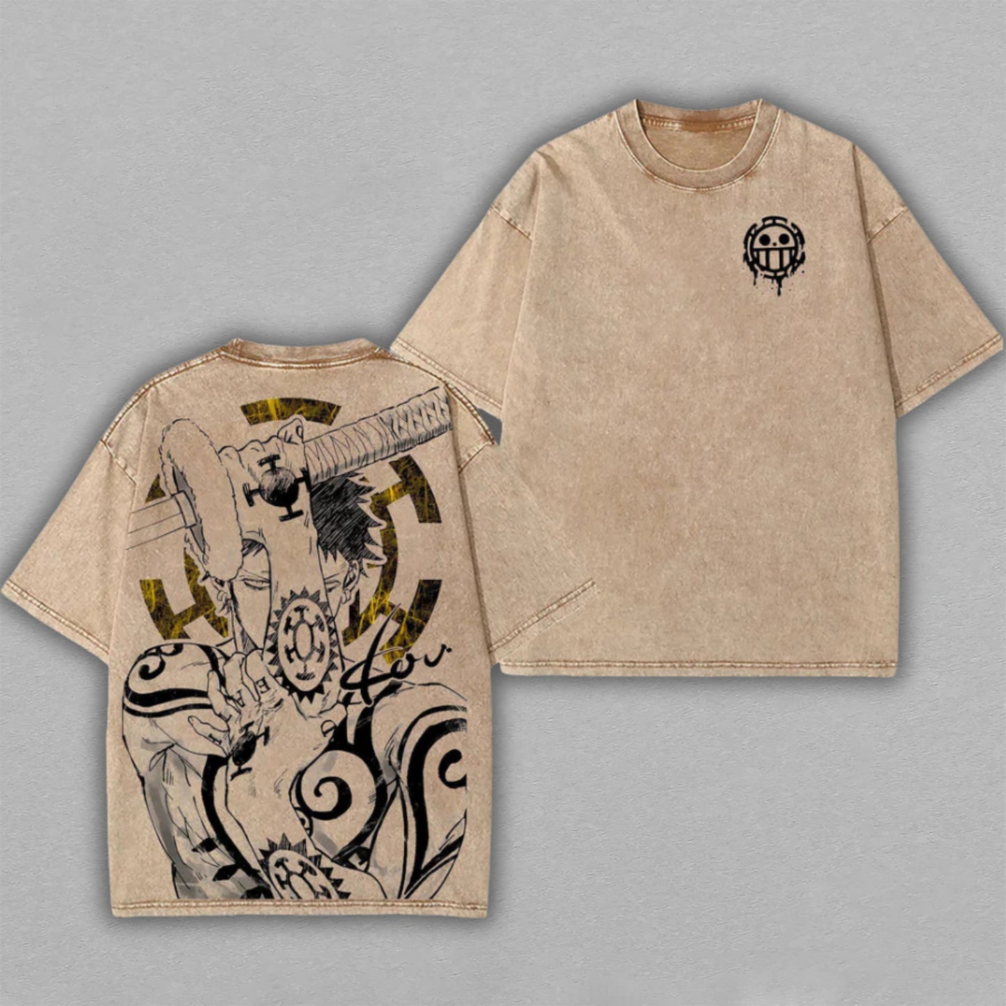 Trafalgar D. Law One Piece Heart Pirates | Retro Vintage Washed T-Shirt | Limited Edition Oversized Streetwear