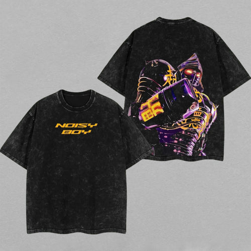 Noisy Boy Real Steel Robot Boxing | Retro Vintage Washed T-Shirt | Limited Edition Oversized Streetwear