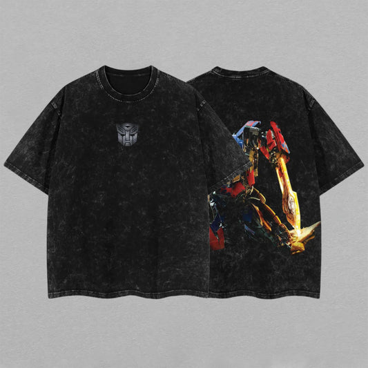 Optimus Prime Transformers Autobot Leader | Retro Vintage Washed T-Shirt | Limited Edition Oversized Streetwear