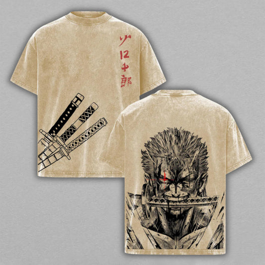 Roronoa Zoro One Piece Manga Edition | Retro Vintage Washed T-Shirt | Limited Edition Oversized Streetwear