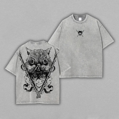 Owl Mask Dark Samurai Japanese Aesthetic Retro Vintage Washed T-Shirt Limited Oversized Streetwear Graphic Tee Gift for Samurai Art Fans