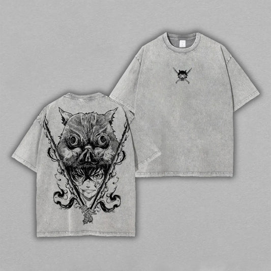 Owl Mask Dark Samurai Japanese Aesthetic Retro Vintage Washed T-Shirt Limited Oversized Streetwear Graphic Tee Gift for Samurai Art Fans