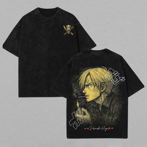 Vinsmoke Sanji One Piece Black Leg | Retro Vintage Washed T-Shirt | Limited Edition Oversized Streetwear