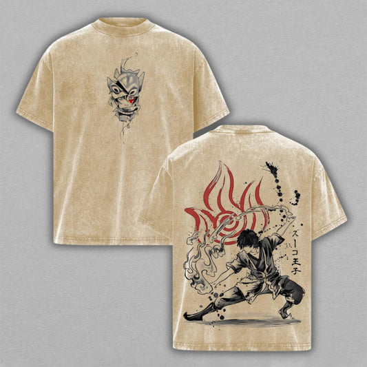 Prince Zuko Avatar Firebending Gear | Retro Vintage Washed T-Shirt | Limited Edition Oversized Streetwear