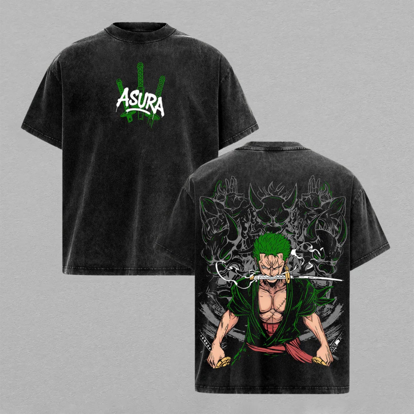 Roronoa Zoro One Piece Asura Form | Retro Vintage Washed T-Shirt | Limited Edition Oversized Streetwear
