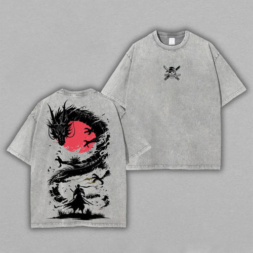 Roronoa Zoro One Piece Dragon Slash | Retro Vintage Washed T-Shirt | Limited Edition Oversized Streetwear