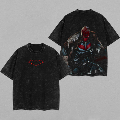 Red Hood DC Comics Gotham Vigilante | Retro Vintage Washed T-Shirt | Limited Edition Oversized Streetwear