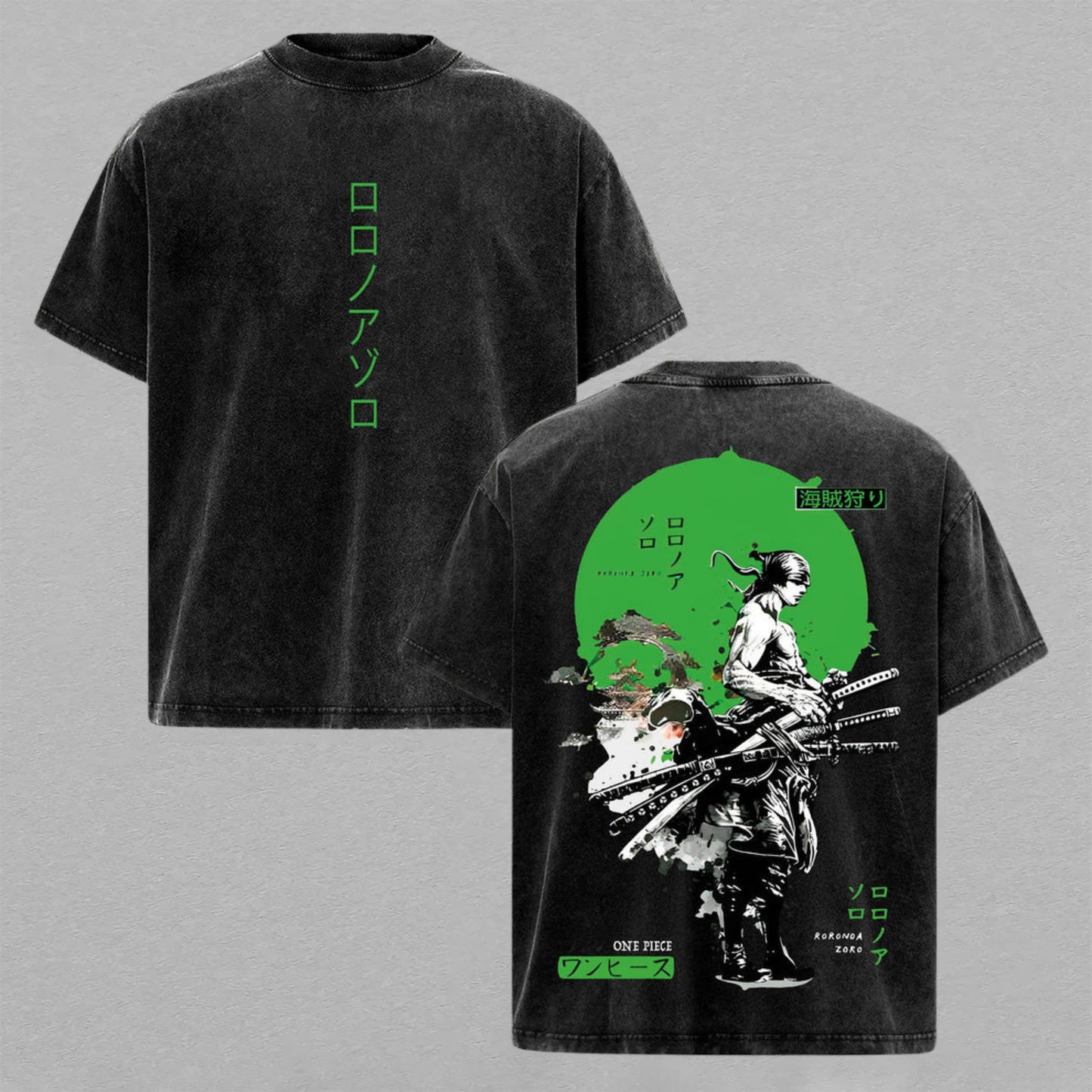 Roronoa Zoro One Piece Santoryu Wano | Double-Sided Retro Vintage Washed T-Shirt | Limited Edition Streetwear