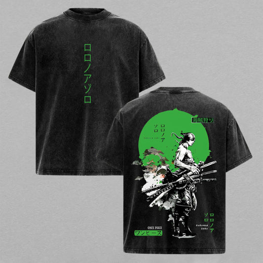 Roronoa Zoro One Piece Santoryu Wano | Double-Sided Retro Vintage Washed T-Shirt | Limited Edition Streetwear