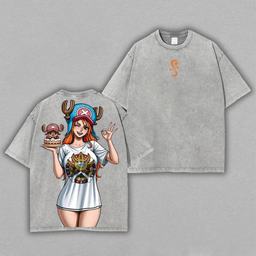 Nami & Tony Tony Chopper One Piece | Retro Vintage Washed T-Shirt | Limited Edition Oversized Streetwear