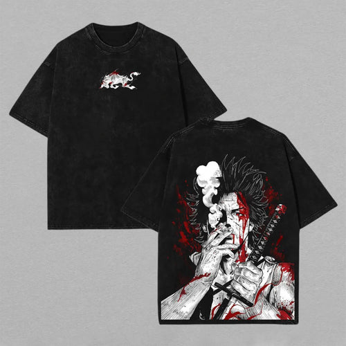 Samurai Warrior Ronin Blood Art Retro Vintage Washed T-Shirt Limited Oversized Streetwear Japanese Aesthetic Graphic Tee Gift for Samurai Fans