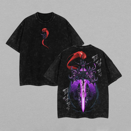 Shadow Knight Demon Sword Dark Fantasy Retro Vintage Washed T-Shirt Limited Oversized Streetwear Gothic Graphic Tee Gift for Dark Fantasy Fans
