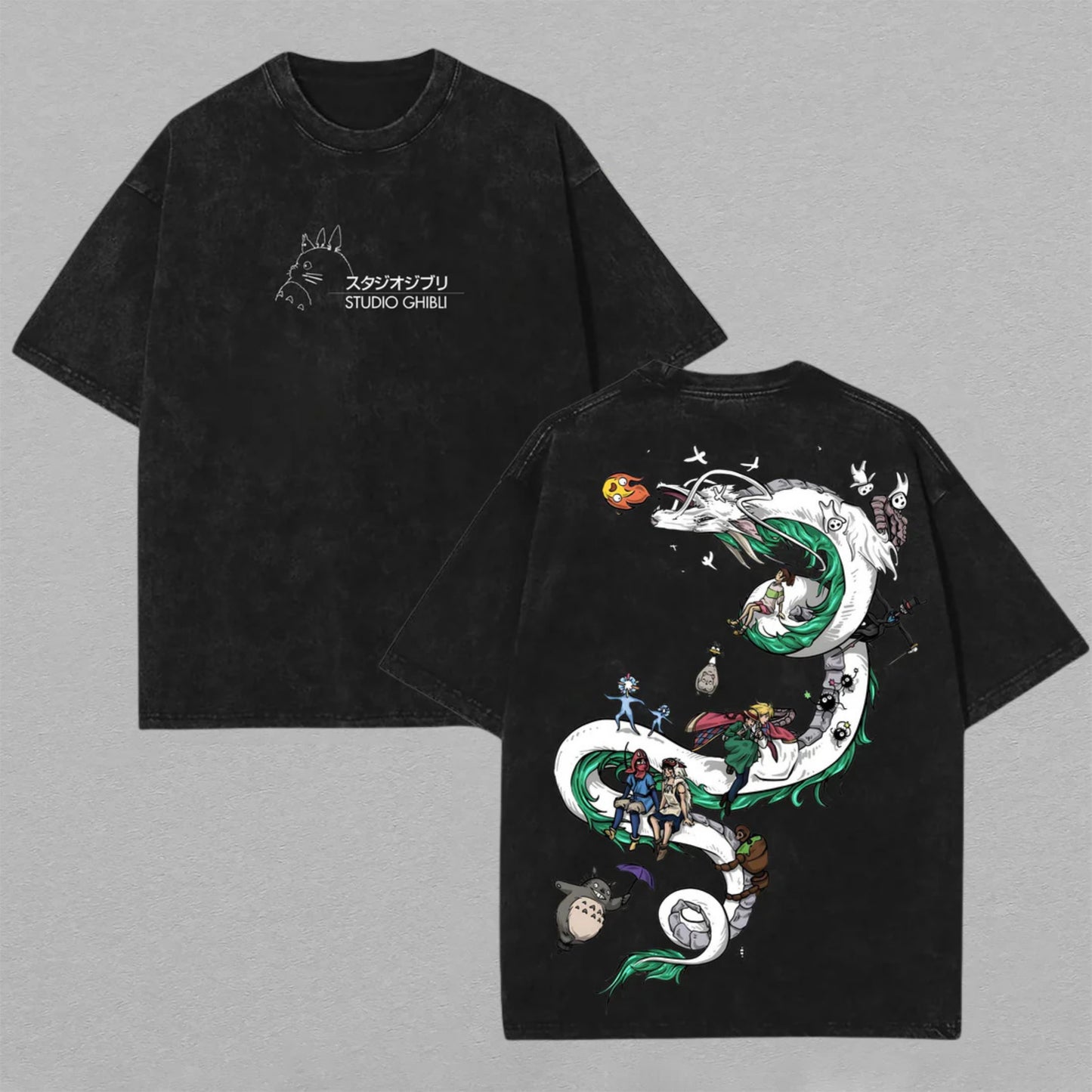 Spirited Away Chihiro & Haku Ghibli | Retro Vintage Washed T-Shirt | Limited Edition Oversized Streetwear