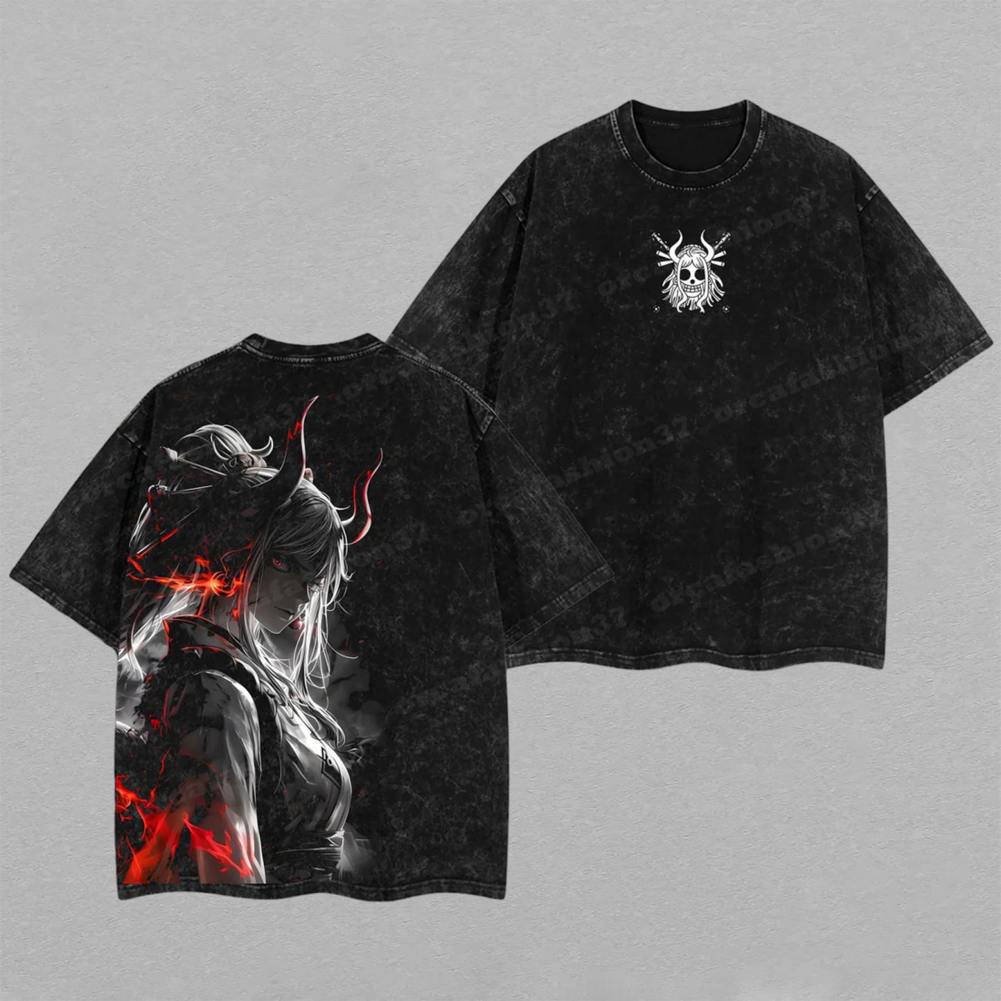 Anime Demon Girl Dark Gothic Waifu Retro Vintage Washed T-Shirt Limited Oversized Streetwear Anime Graphic Tee Gift for Manga Fans