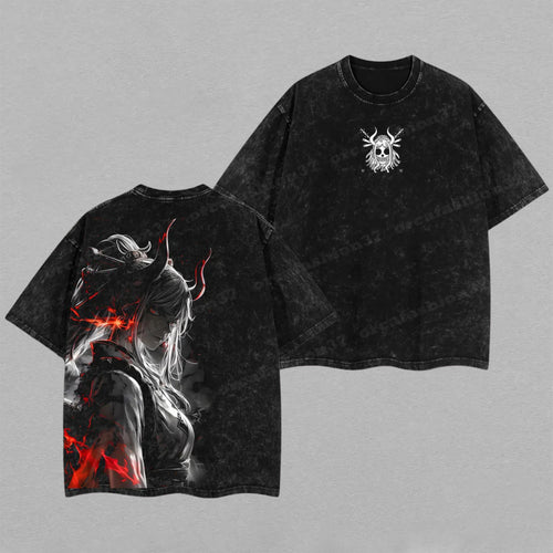 Anime Demon Girl Dark Gothic Waifu Retro Vintage Washed T-Shirt Limited Oversized Streetwear Anime Graphic Tee Gift for Manga Fans
