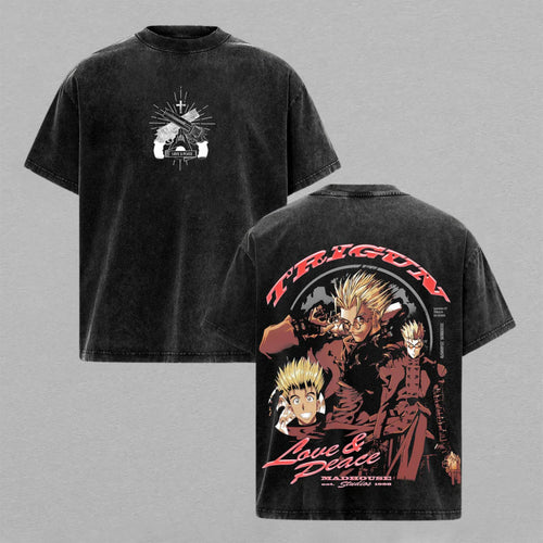Vash the Stampede Trigun Love and Peace | Double-Sided Retro Vintage Washed T-Shirt | Limited Edition Streetwear