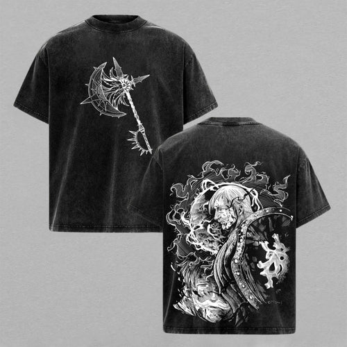 Viking Warrior Axe Norse Mythology Retro Vintage Washed T-Shirt Limited Oversized Streetwear Viking Graphic Tee Gift for Norse Mythology Fans