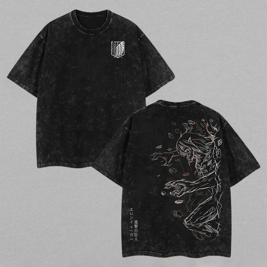 Founding Titan Eren Yeager Final Form Attack on Titan Retro Vintage Washed T-Shirt Limited Oversized Streetwear Anime Graphic Tee Gift for AOT Fans