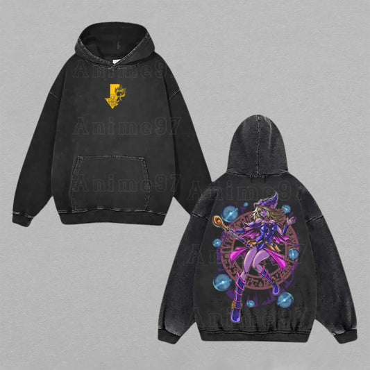 Dark Magician Girl Yu-Gi-Oh! Spell Circle | Double-Sided Retro Vintage Washed Hoodie | Limited Edition Streetwear