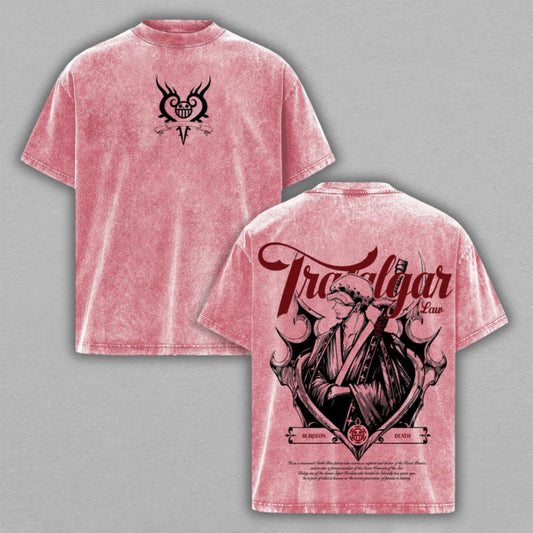Trafalgar Law One Piece Heart Pirates Gear | Retro Vintage Washed T-Shirt | Limited Edition Oversized Streetwear