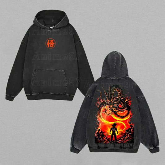 Son Goku & Shenron Dragon Ball Z | Double-Sided Retro Vintage Washed Hoodie | Limited Edition Streetwear