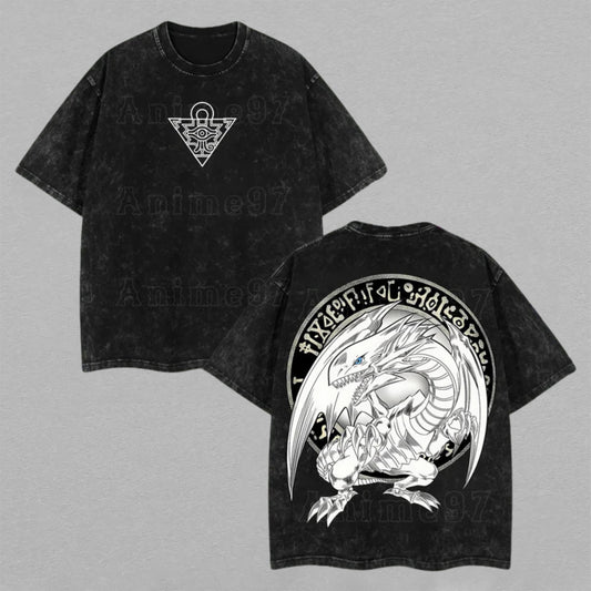 Blue-Eyes White Dragon Yu-Gi-Oh! Duel Monsters | Retro Vintage Washed T-Shirt | Limited Edition Oversized Streetwear
