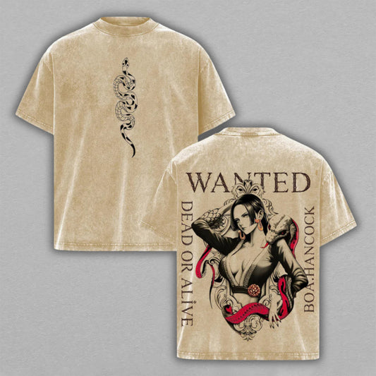 Boa Hancock One Piece Snake Princess Wanted | Double-Sided Retro Vintage Washed T-Shirt | Limited Edition Streetwear