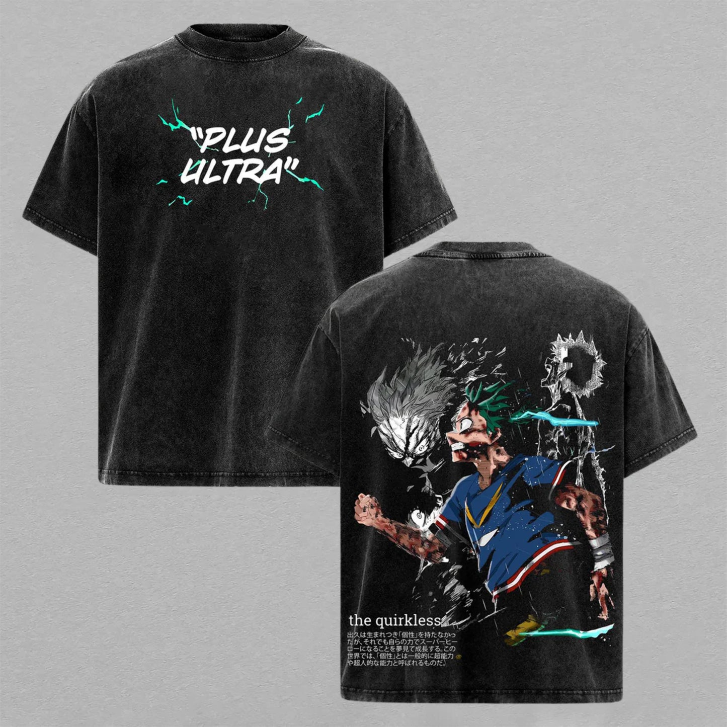 Izuku Midoriya Deku One For All My Hero Academia Retro Vintage Washed T-Shirt Limited Oversized Streetwear Double-Sided Anime Tee Gift for MHA Fans