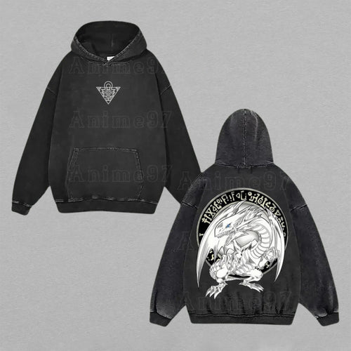 Blue-Eyes White Dragon Yu-Gi-Oh! Kaiba | Double-Sided Retro Vintage Washed Hoodie | Limited Edition Streetwear
