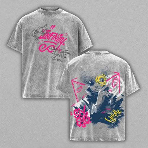 Satoru Gojo Jujutsu Kaisen Neon Graffiti | Double-Sided Retro Vintage Washed T-Shirt | Limited Edition Streetwear