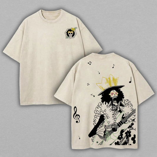 Soul King Brook One Piece Musician | Double-Sided Retro Vintage Washed T-Shirt | Limited Edition Streetwear