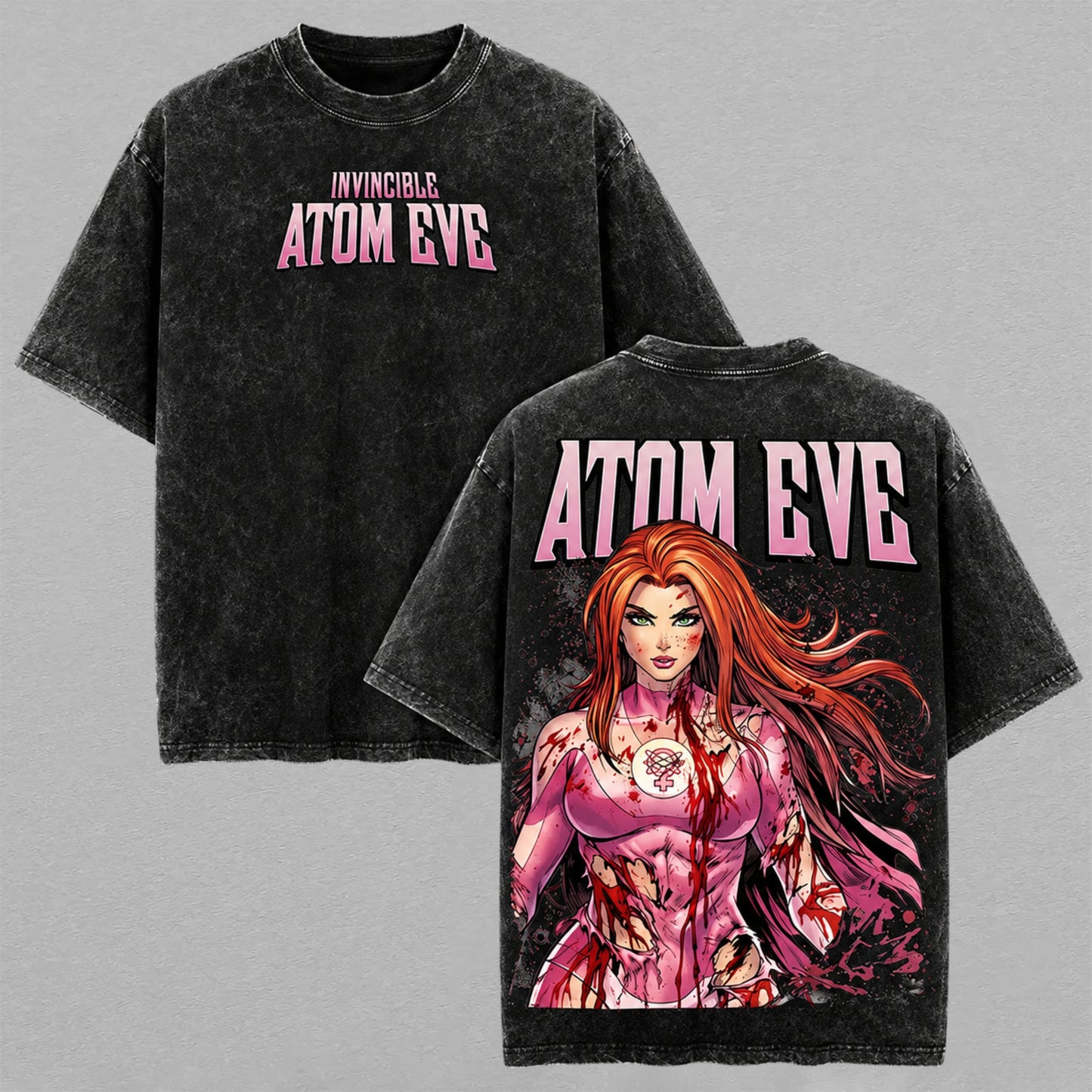Atom Eve Invincible Bloodied Hero Washed T-shirt Limited Retro Vintage Oversized Streetwear Comic Graphic Tee Gift for Fans