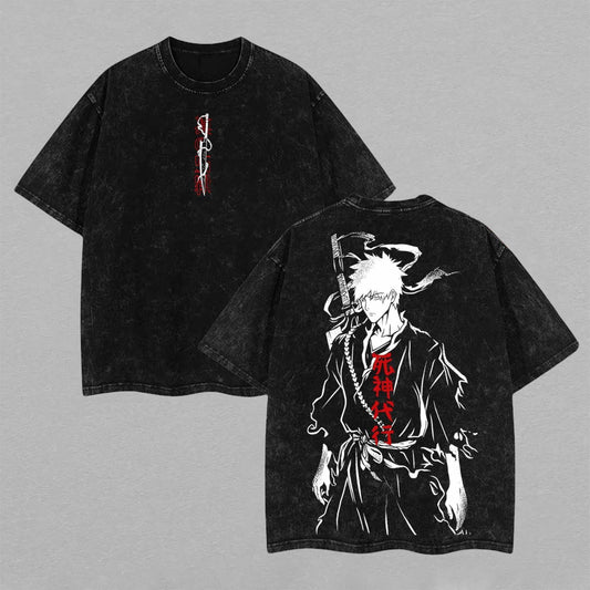 Retro Vintage Limited Ichigo Kurosaki Washed T-Shirt Bleach Anime Graphic Tee Oversized Streetwear Gift for Anime Fans