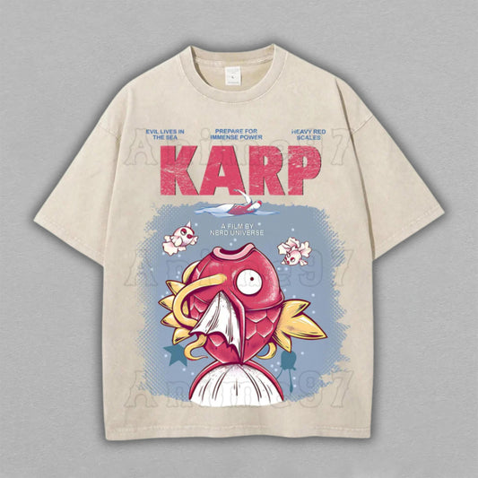 Magikarp Pokémon Funny Splash Art | Retro Vintage Washed T-Shirt | Limited Edition Oversized Streetwear