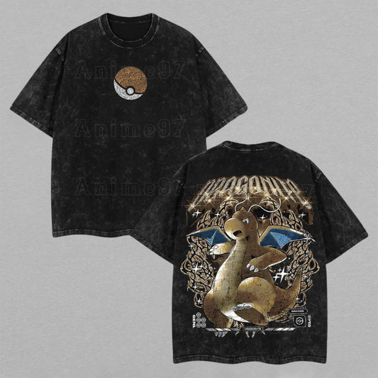 Dragonite Pokémon Draconian Spirit | Retro Vintage Washed T-Shirt | Limited Edition Oversized Streetwear