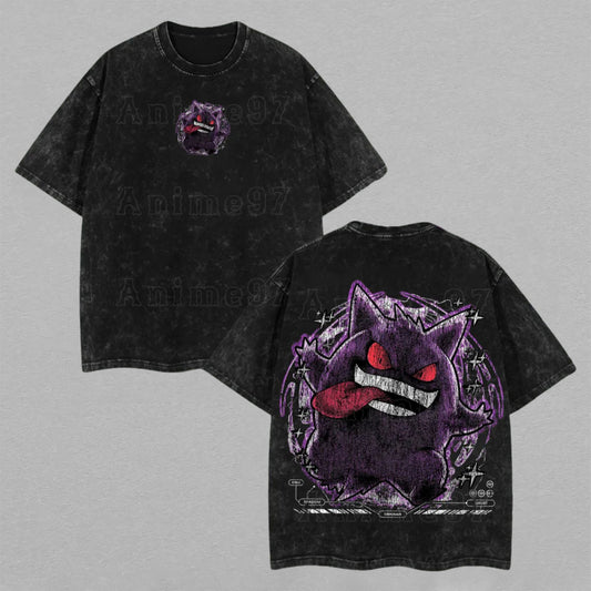 Gengar Pokémon Spooky Ghost Type | Retro Vintage Washed T-Shirt | Limited Edition Oversized Streetwear