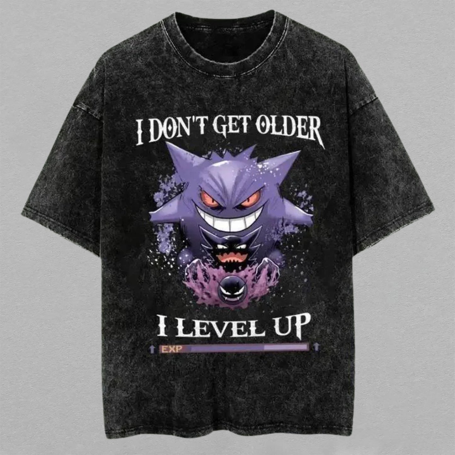 Gengar Pokémon I Level Up Gamer Edition | Retro Vintage Washed T-Shirt | Limited Edition Oversized Streetwear