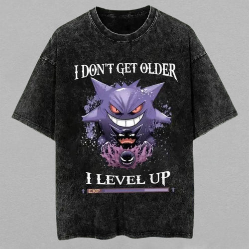 Gengar Pokémon I Level Up Gamer Edition | Retro Vintage Washed T-Shirt | Limited Edition Oversized Streetwear