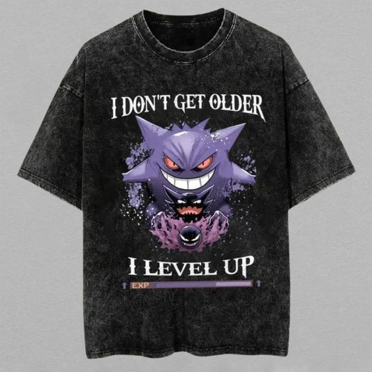 Gengar Pokémon I Level Up Gamer Edition | Retro Vintage Washed T-Shirt | Limited Edition Oversized Streetwear