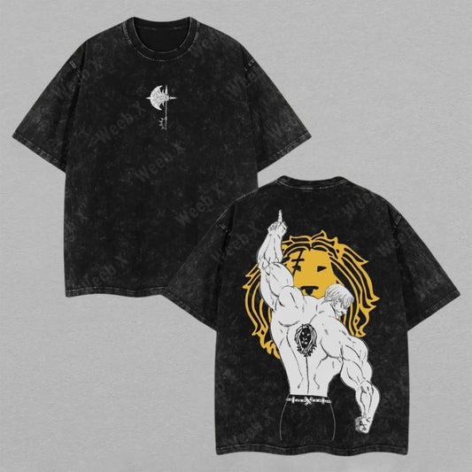 Escanor Seven Deadly Sins Lion Sin of Pride | Retro Vintage Washed T-Shirt | Limited Edition Oversized Streetwear