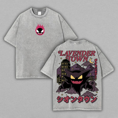 Haunter Pokémon Lavender Town Ghost | Retro Vintage Washed T-Shirt | Limited Edition Oversized Streetwear