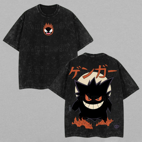 Lavender Gengar Pokémon Ghost Type | Retro Vintage Washed T-Shirt | Limited Edition Oversized Streetwear