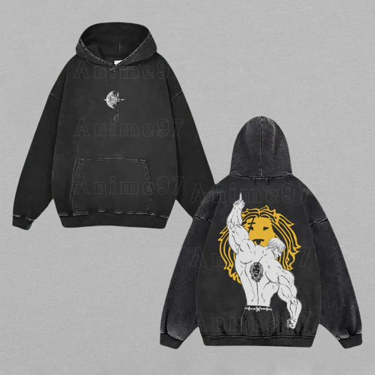 Escanor Seven Deadly Sins Cruel Sun | Double-Sided Retro Vintage Washed Hoodie | Limited Edition Streetwear