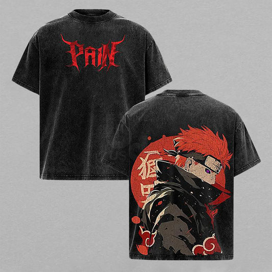Pain Nagato Naruto Akatsuki Rinnegan | Retro Vintage Washed T-Shirt | Limited Edition Oversized Streetwear