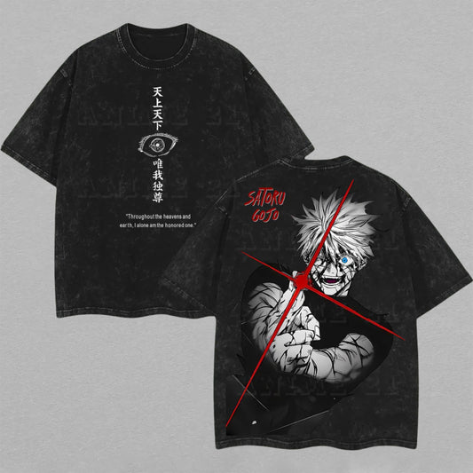 Satoru Gojo Jujutsu Kaisen Hollow Purple | Retro Vintage Washed T-Shirt | Limited Edition Oversized Streetwear